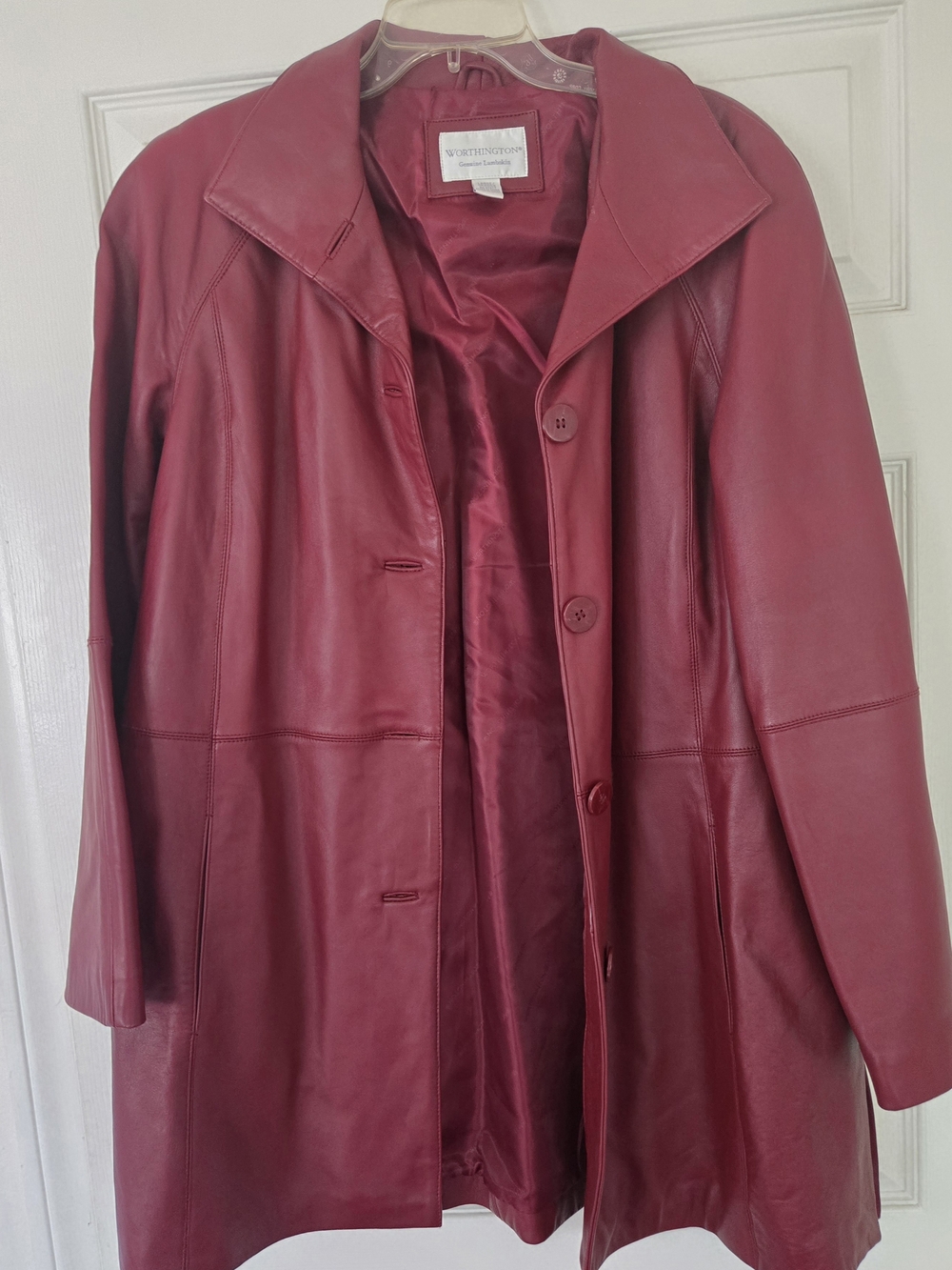 Worthington Deep Wine Leather Button-Front Jacket